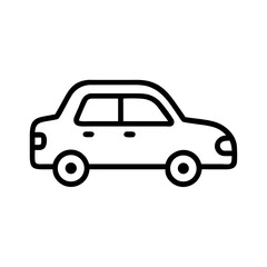 Simple line drawing of a passenger vehicle with two windows and rounded tires on a white background