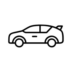 Side profile of a modern styled automobile with a spoiler rendered as a simple outline graphic