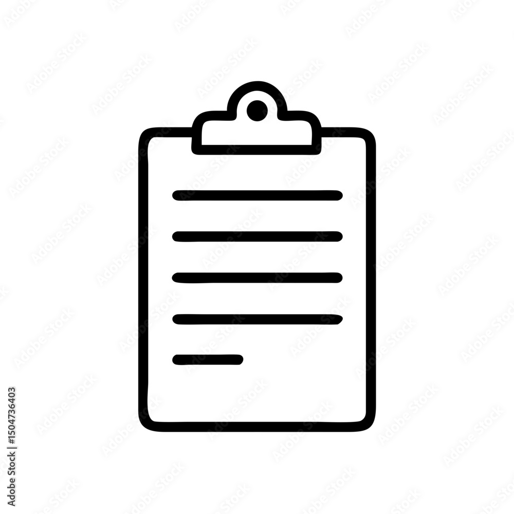 Poster a simple representation of a clipboard with lines suggesting a document on a white background space 