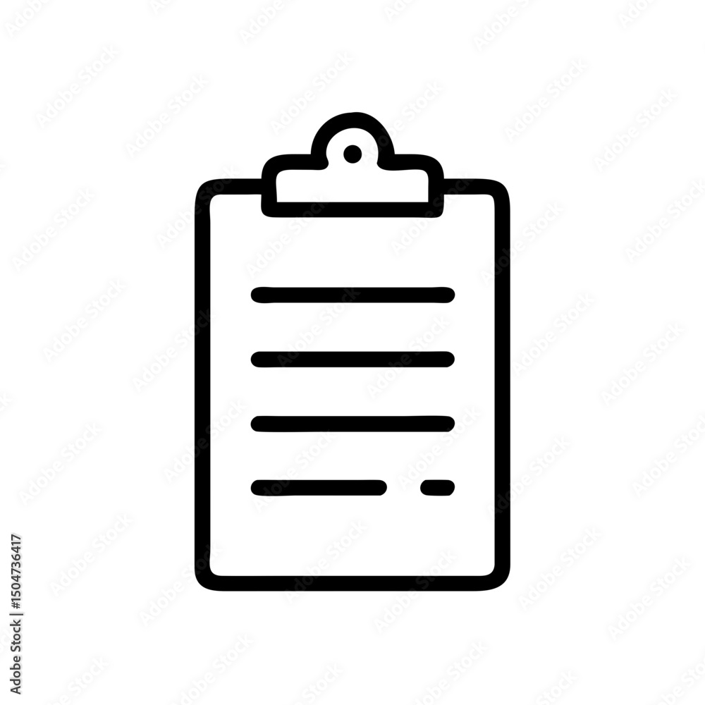 Poster a simple representation of a clipboard with lines suggesting a document on a white background space 