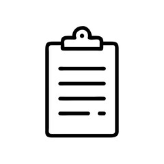 A simple representation of a clipboard with lines suggesting a document on a white background space shown