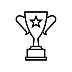 Outline drawing of a trophy with handles and a star on it standing on a rectangular base design