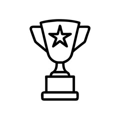 Outline drawing of a trophy with a star on the cup and a rectangular base for a competition prize or award