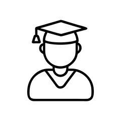 A simple graphic of a graduate wearing a cap and gown in a minimalist line drawing style design here