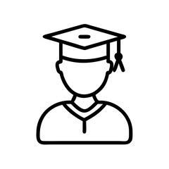 Outline drawing of a graduate wearing a cap and gown in a simple and minimalist style design