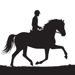 Silhouette of a person riding a horse, editable vector image