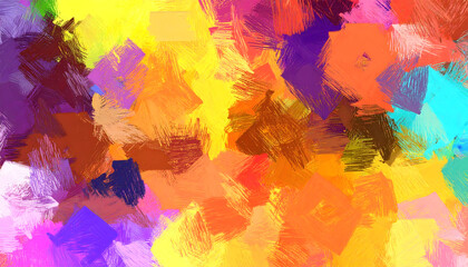 _Red orange rusty yellow green blue purple abstract pattern background. Oil paint.