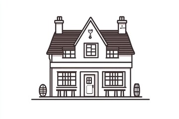 Icon of a traditional pub, elegantly designed with thin lines, isolated on a crisp white background, creating a minimalist, modern feel