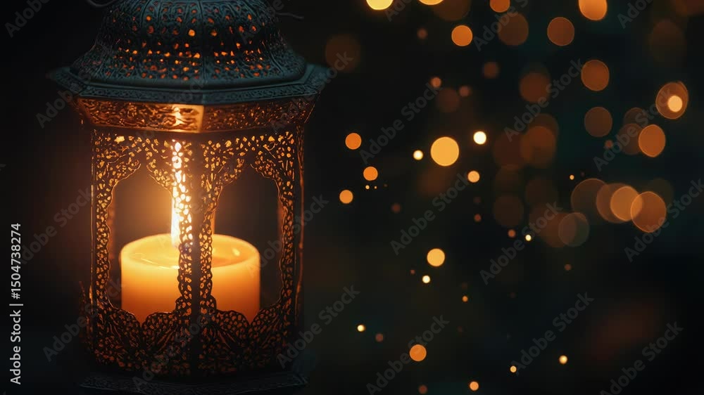 Poster a warm glow from within, a lantern shines bright amidst bokeh lights in the background