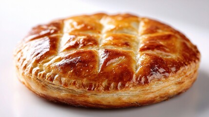 Traditional Meat Pie with Flaky Crust on a Clean White Surface