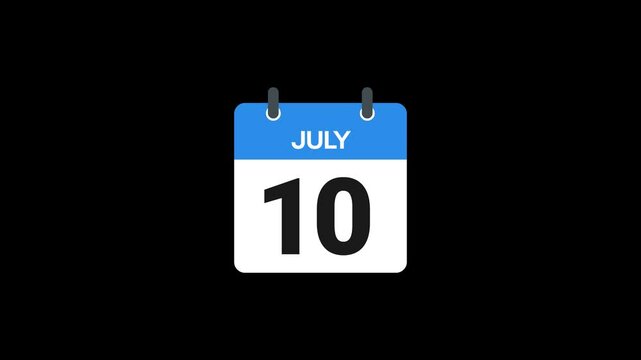10 July in calendar animation without background