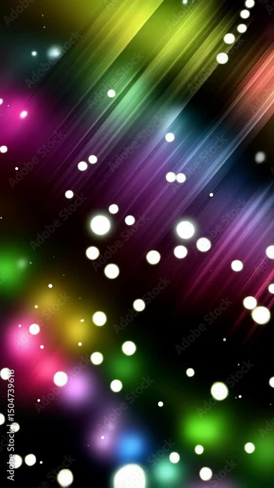 Poster abstract background with diagonal colorful light rays and bokeh lights creating a dynamic and vibran