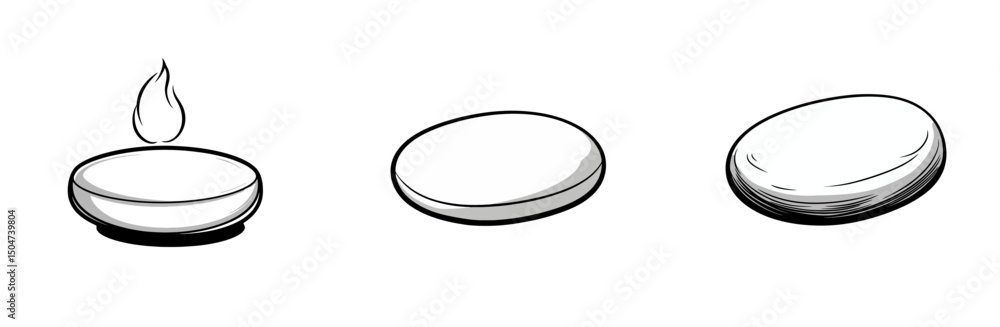Poster icon representing a sequence of actions involving an isolated round object emitting fire, transition