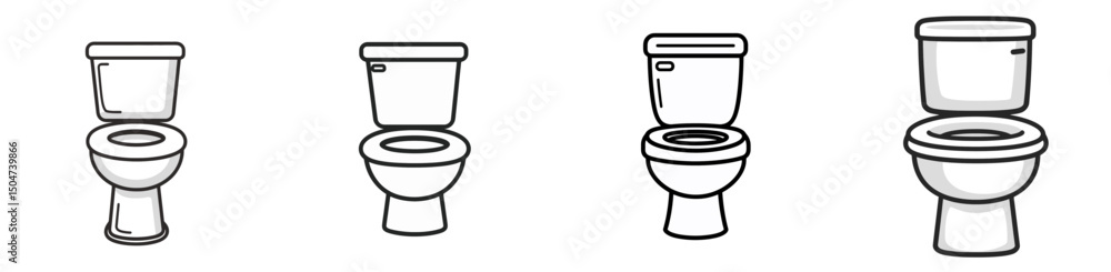 Poster four variations of toilet designs depicted in simple line art showcasing different styles and sizes 