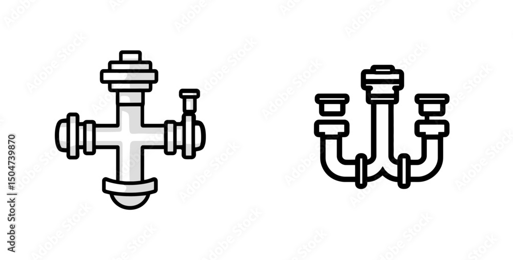 Poster vector icons representing a faucet and a chandelier in a minimalistic design on a plain background
