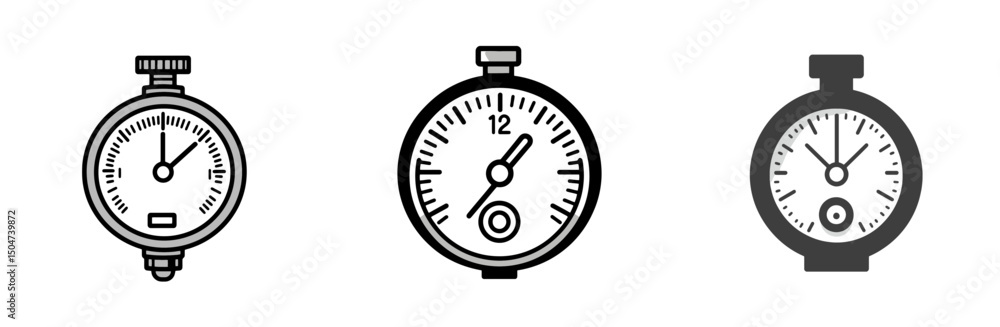 Poster various stopwatch icons designed in a minimalist style, displayed in a horizontal line on an isolate