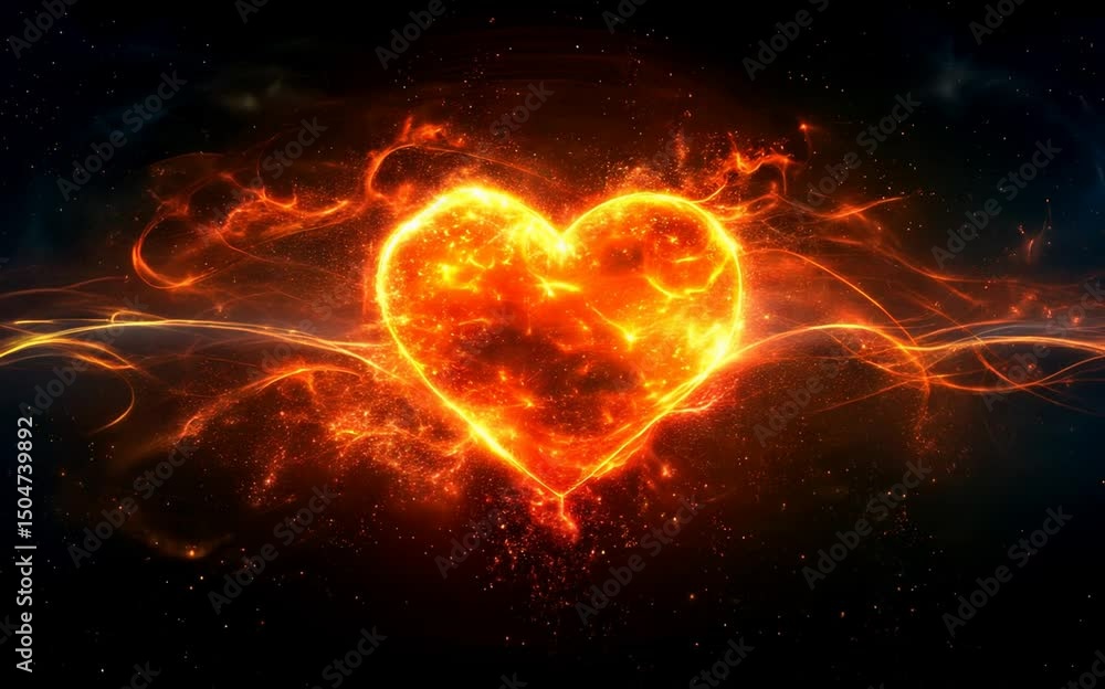 Aufkleber a heart is surrounded by flames, creating a fiery and intense atmosphere. concept of passion and int