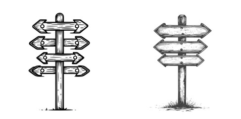 Direction signs illustrated in a simple line art style showcasing various arrow configurations
