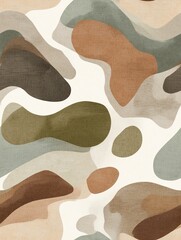 Earth-Tone Camouflage Pattern with Organic Shapes on Neutral Background for Apparel Design, Outdoor Gear, and Nature-Inspired Textiles