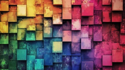 Colorful, textured, 3D block wall