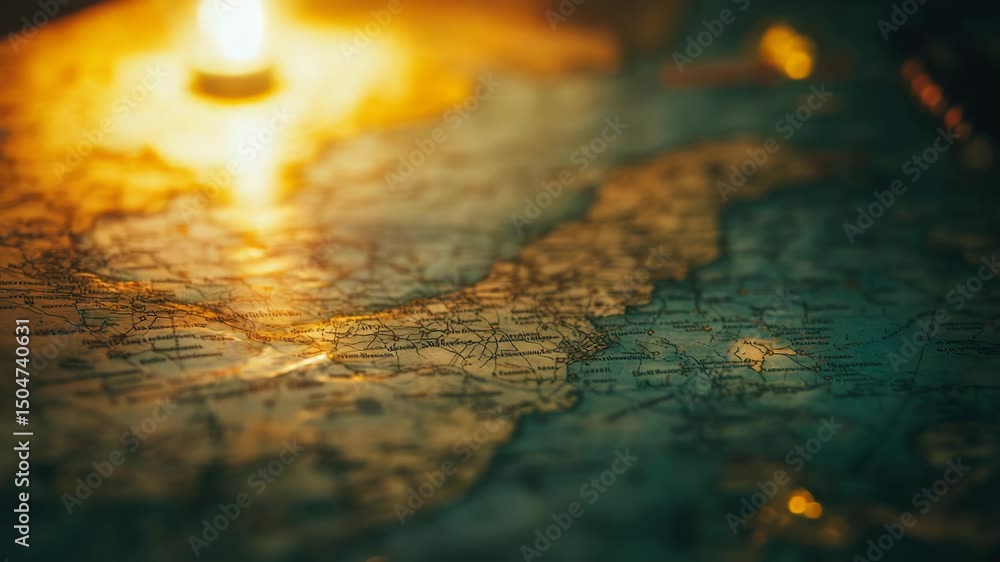Aufkleber A map with a lit candle, ideal for use in scenes where navigation is key