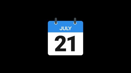 21 July in calendar animation without background