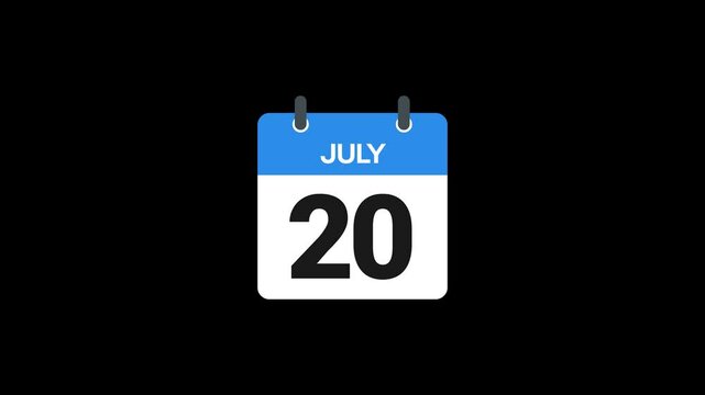 20 July in calendar animation without background