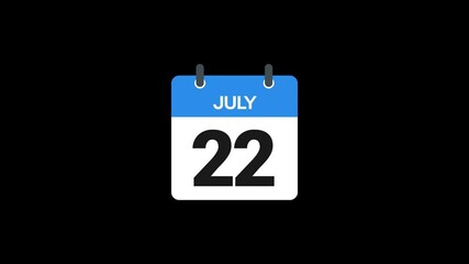 22 July in calendar animation without background