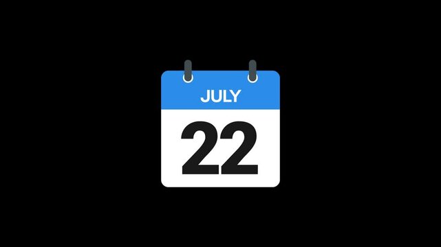 22 July in calendar animation without background