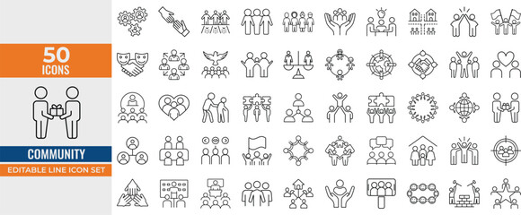 Community and Teamwork Vector Icon Set. People, Friendship, Social Support, Partnerships, Collaboration and Group Success
