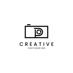 Minimalist logo design with letter P and camera for your brand