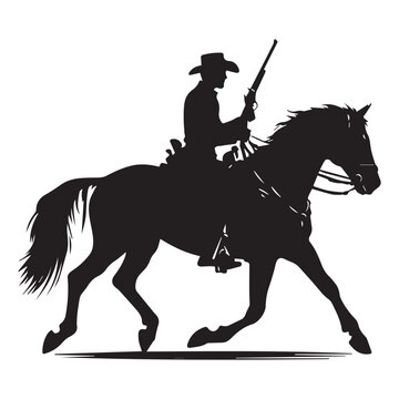 Silhouette of a person riding a horse, editable vector image