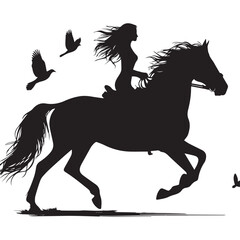 Silhouette of a person riding a horse, editable vector image