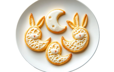 Beautifully arranged rabbit shaped pastries on decorative plate for festive occasions Isolated on Transparent Background PNG