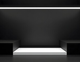 Obraz premium Empty black and white stage illuminated by a led strip light