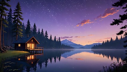 Fototapeta premium sunset over lake