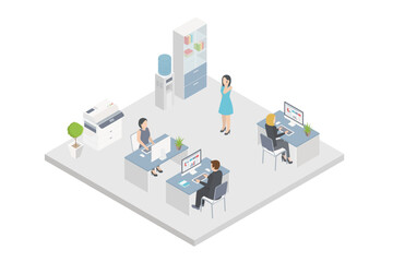Isometric interior of office. Flat 3D illustration of cabinet.
