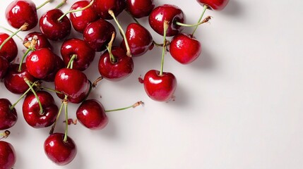 Bright Red Cherries on a Clean White Background in Top-Down View