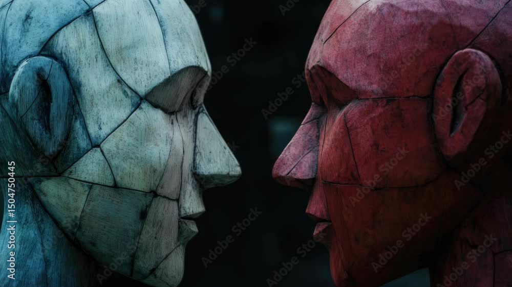 Aufkleber Close-up of two statues depicting human figures facing each other, suitable for use in art-related or symbolic contexts