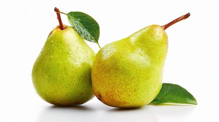 Two Fresh Pears Isolated on White Background with Copy Space