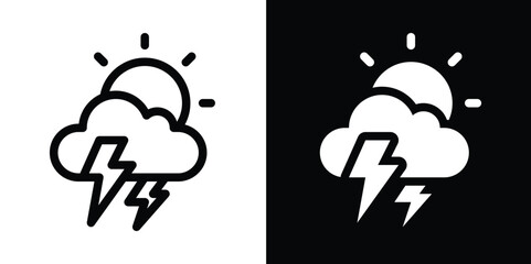 Weather Icon with Sun, Cloud, and Lightning: Daytime Thunderstorm Symbol