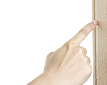 Hand pointing at wall isolated on a white background png ai generated