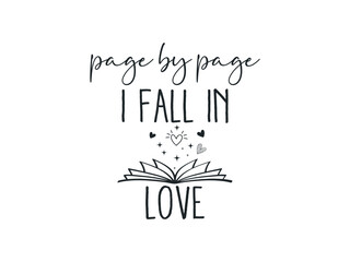 Page by page I fall in love romantic book lover quote t shirt design