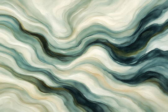 Abstract watercolor painting green beige waves texture