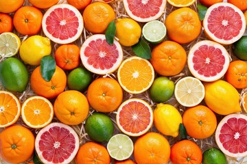 Citrus fruits background showing colorful variety of fresh fruits
