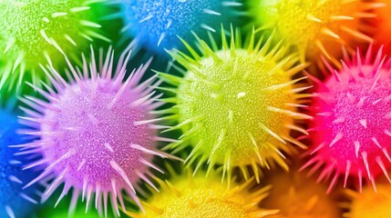 Obraz premium Colorful microscopic organisms in vibrant hues and spiky forms.
