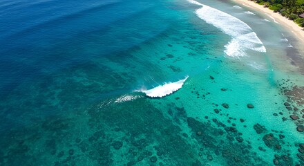 Naklejka premium Aerial Ocean Wave - Simeulue Surf Paradise Top Down