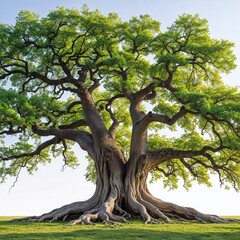 Majestic old growth tree on grass field
