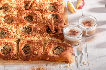 Delicious apple yeast cake as traditional dessert.