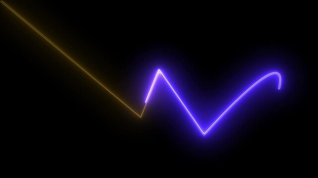Video footage of glowing Check mark neon icon. Looped Neon Lines abstract on black background. Futuristic laser background. Seamless loop.